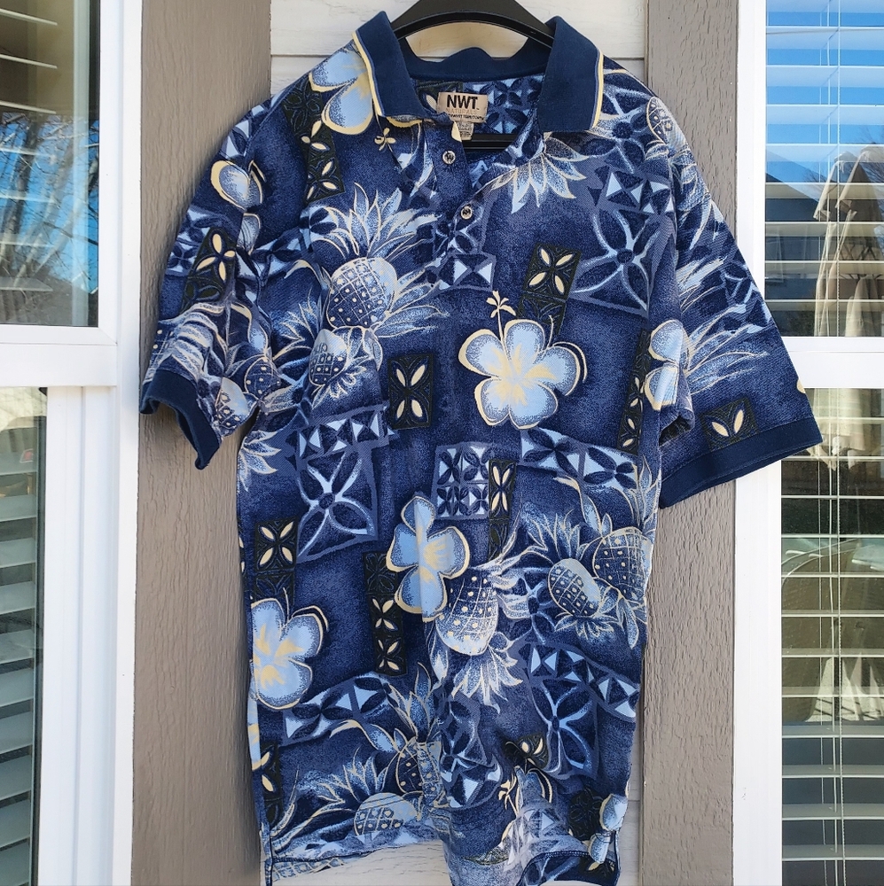 Northwest Territory NWT Mens Blue Floral Polo Shirt Size XL